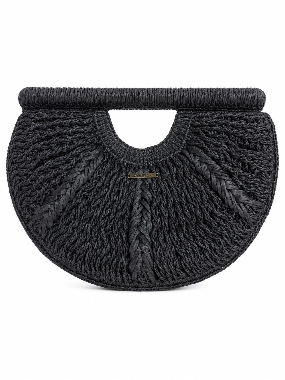 O’Neill Black Woven Raffia Half Moon Handbag